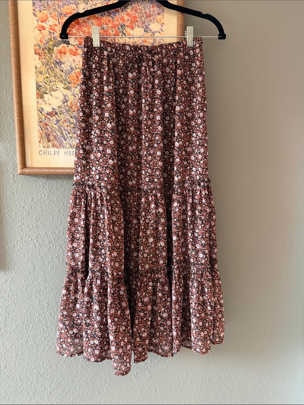 American Eagle Outfitters Brown Floral Tiered Maxi Skirt